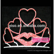 Benutzerdefinierte gestapelte schatz rote lippe kristall valentinstag tiara